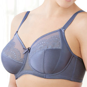 Glamorise 42C Satin Lace Underwire Bra Blue Wonderwire Elegance Side-Bones 42C